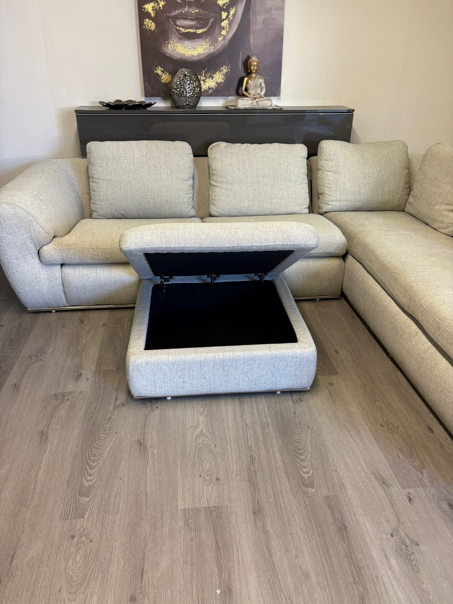 Grand canapé sectionnel gris clair avec ottoman