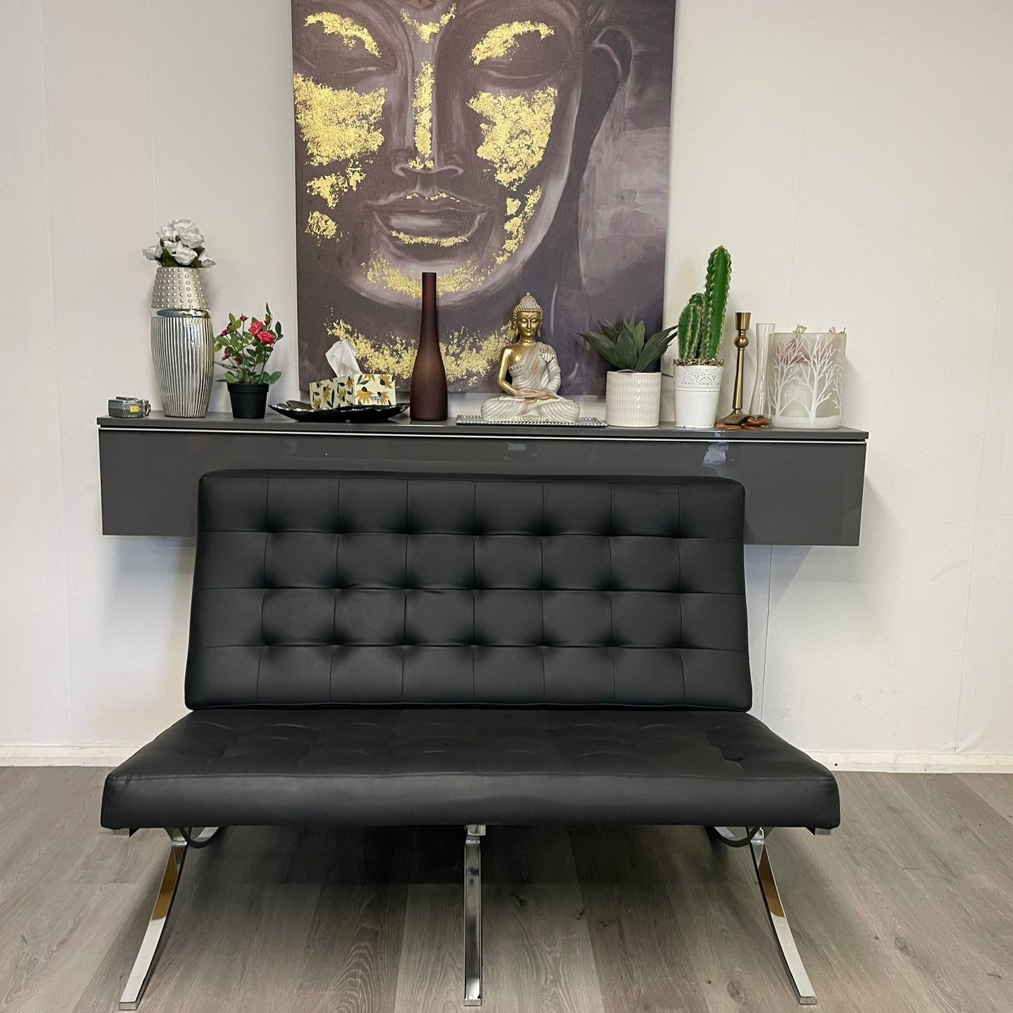 Canapé 2 places en cuir noir ( BARCELONA CHAIR)