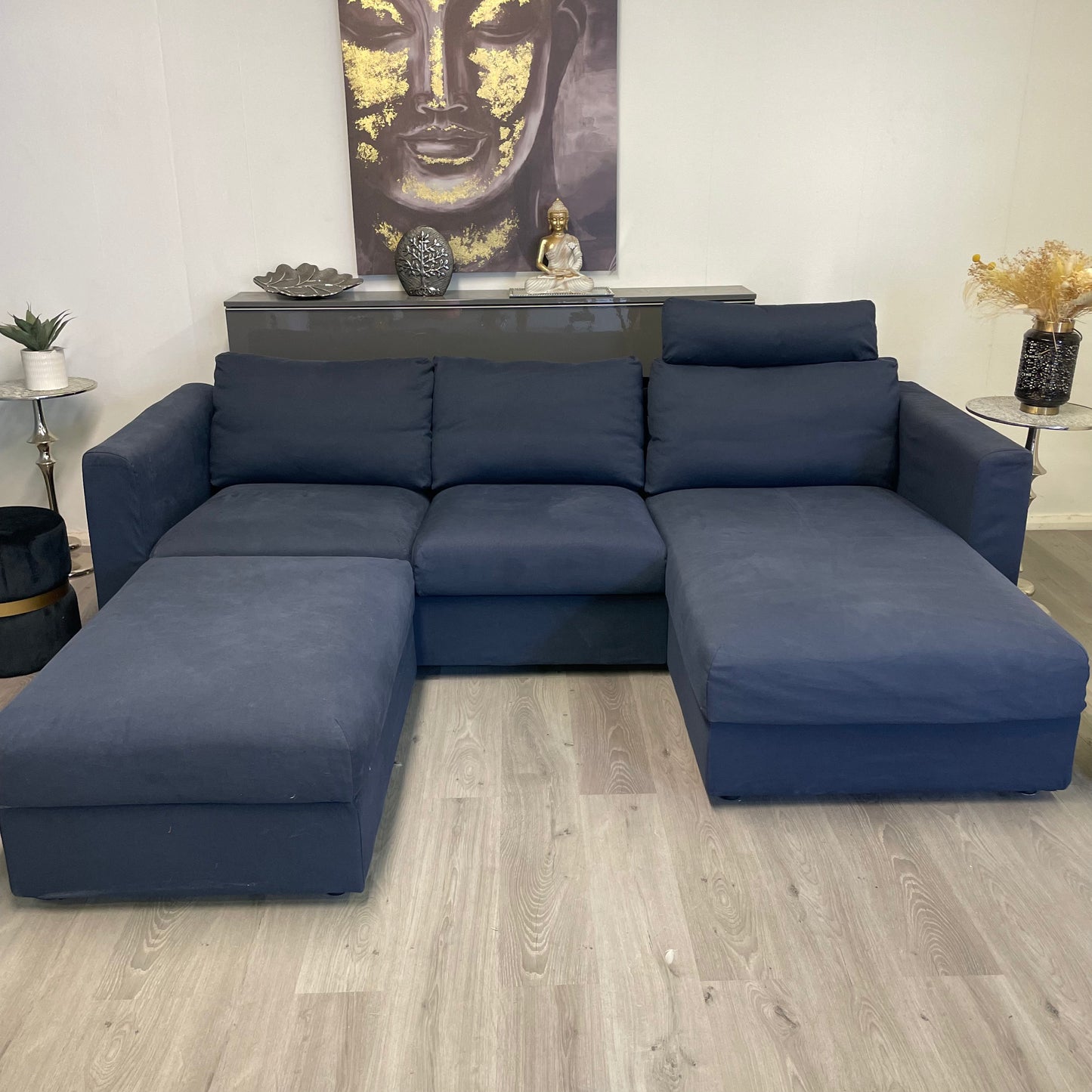 Canapé sectionnel Ikea Finnala bleu avec pouf