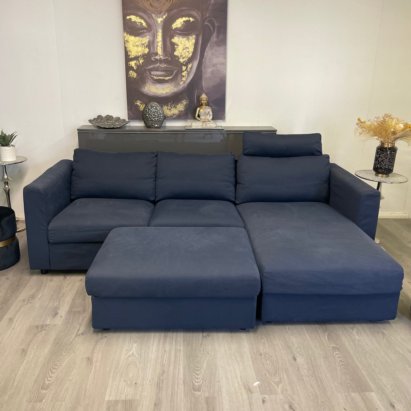 Canapé sectionnel Ikea Finnala bleu avec pouf