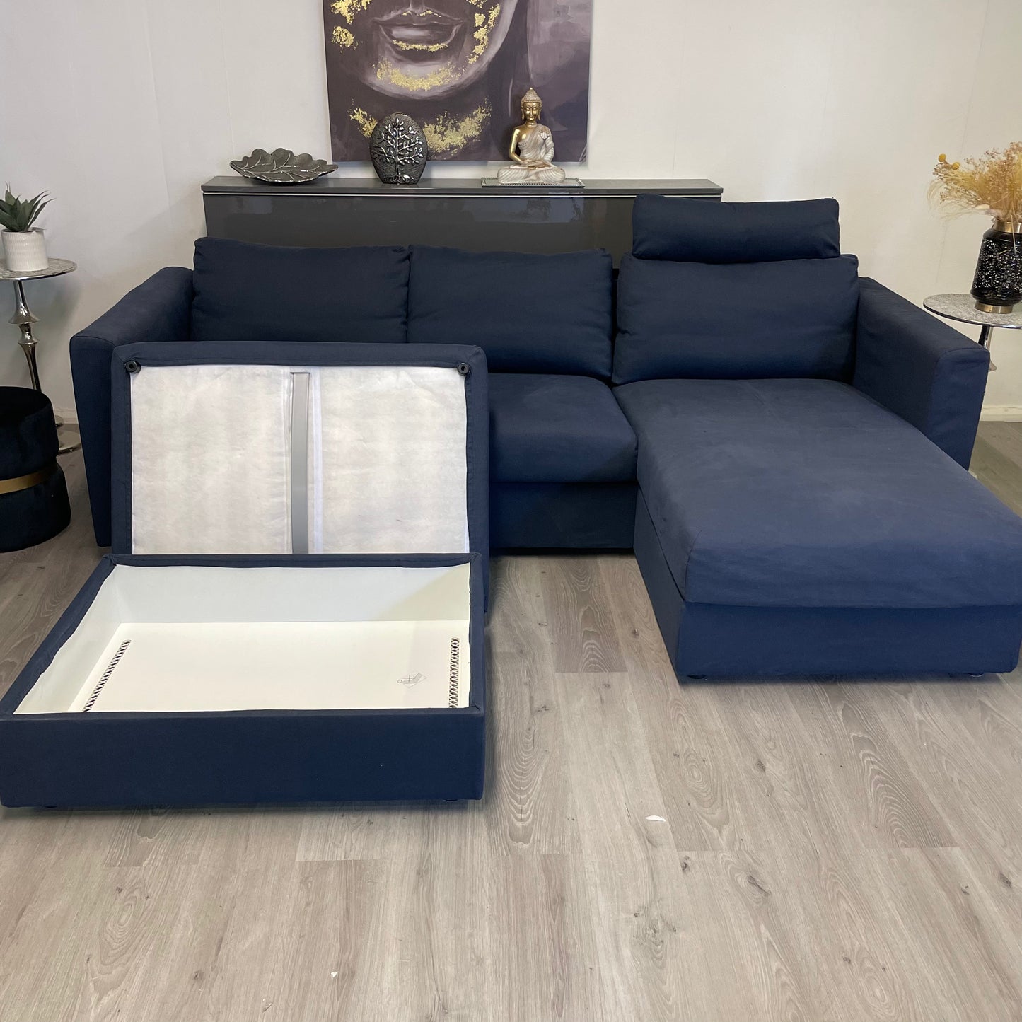 Canapé sectionnel Ikea Finnala bleu avec pouf