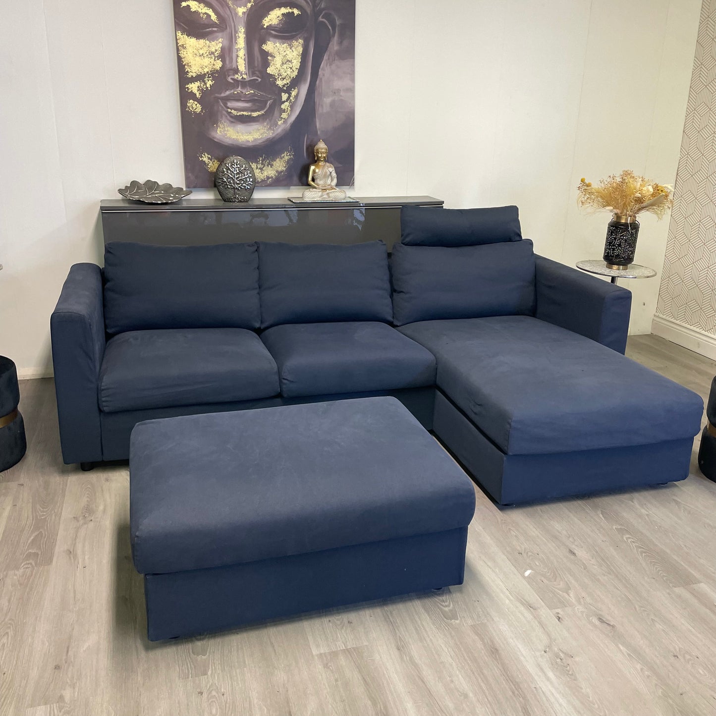 Canapé sectionnel Ikea Finnala bleu avec pouf