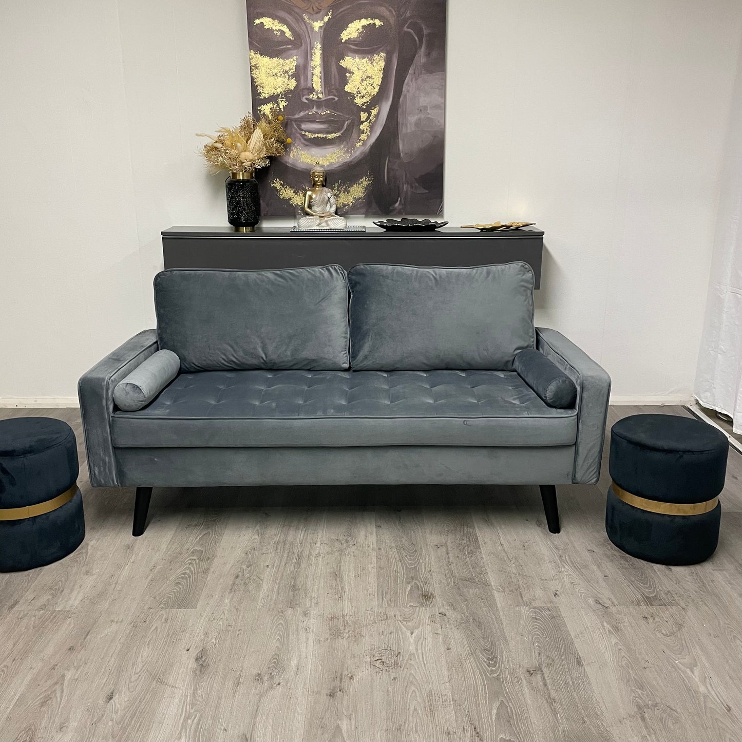Grey velvet sofa