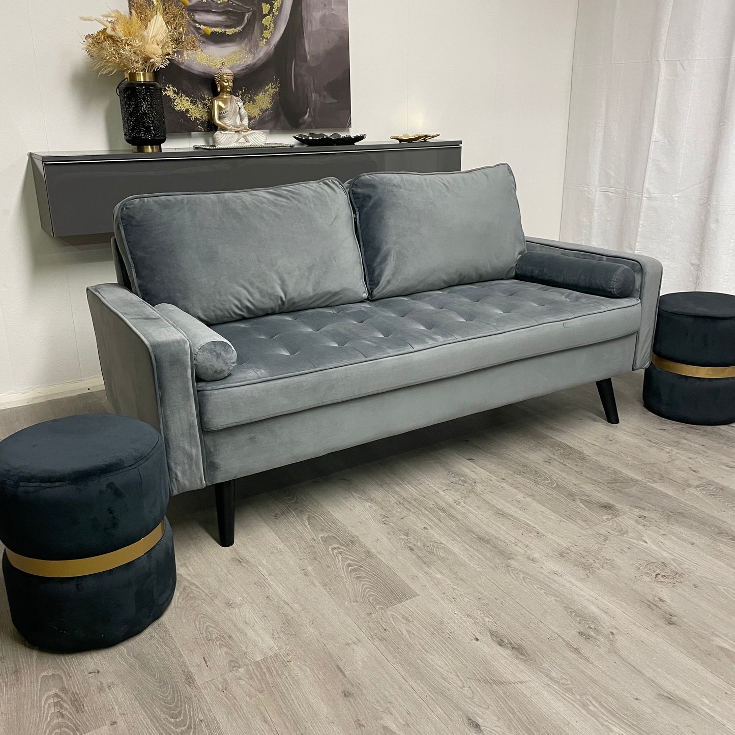 Grey velvet sofa