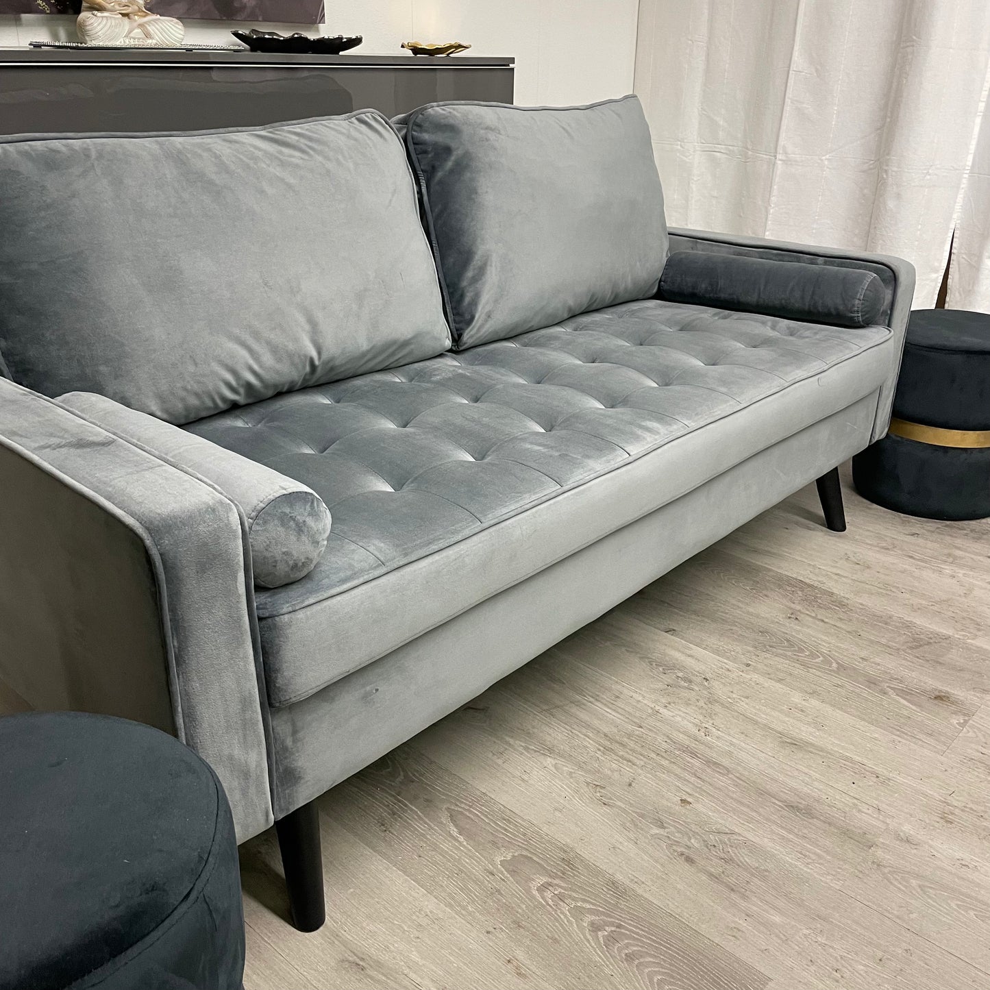 Grey velvet sofa
