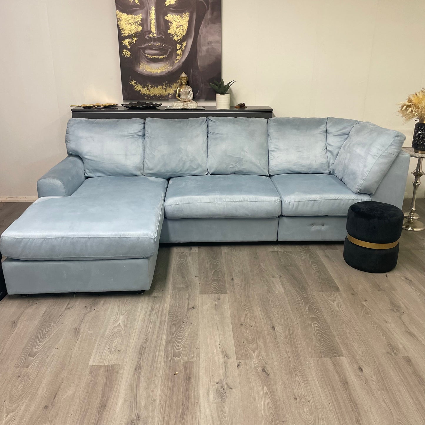 Grand canapé sectionnel droit en daim – Bleu ciel