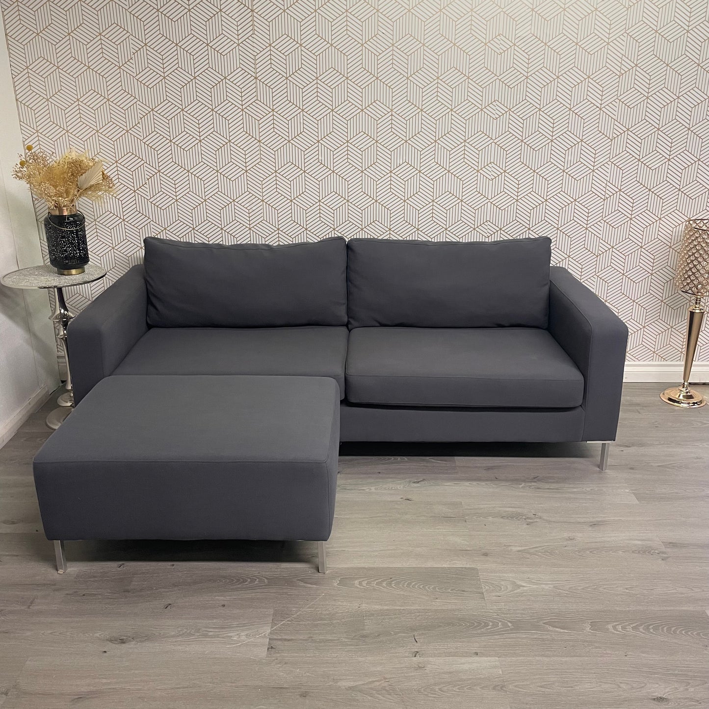 Canapé 3 places avec ottomane – Gris profond