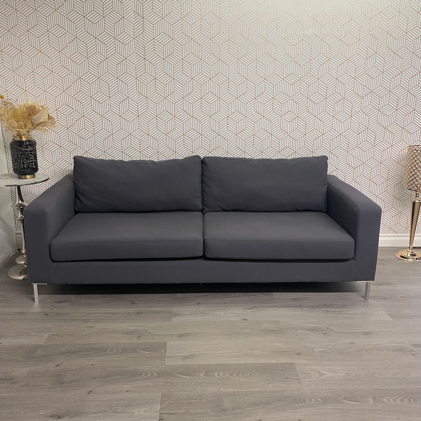 Canapé 3 places avec ottomane – Gris profond