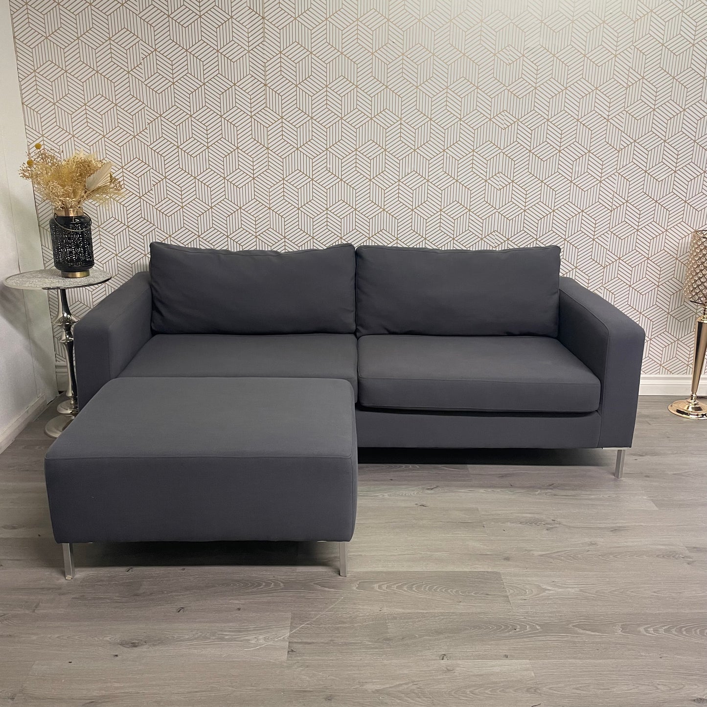 Canapé 3 places avec ottomane – Gris profond