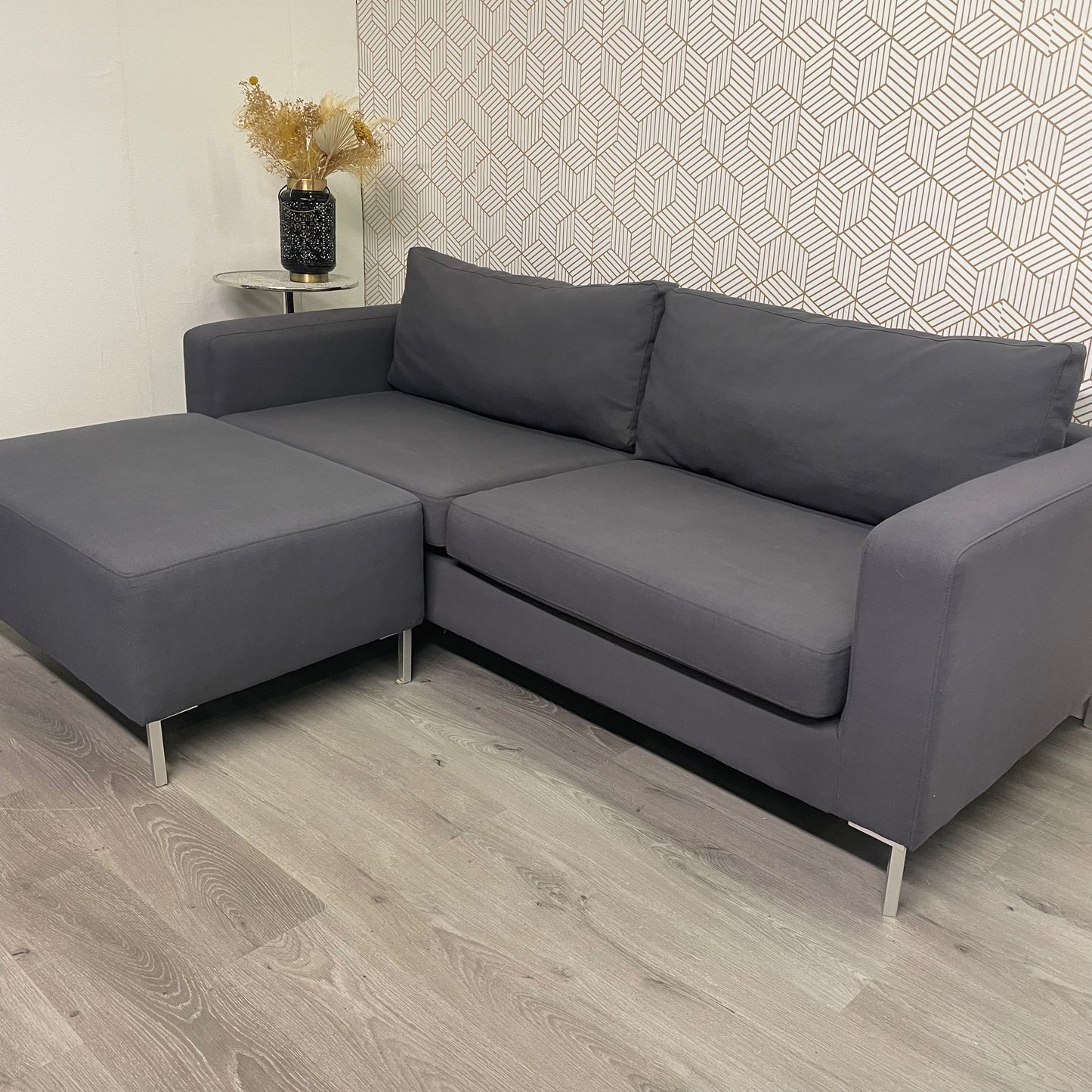 Canapé 3 places avec ottomane – Gris profond