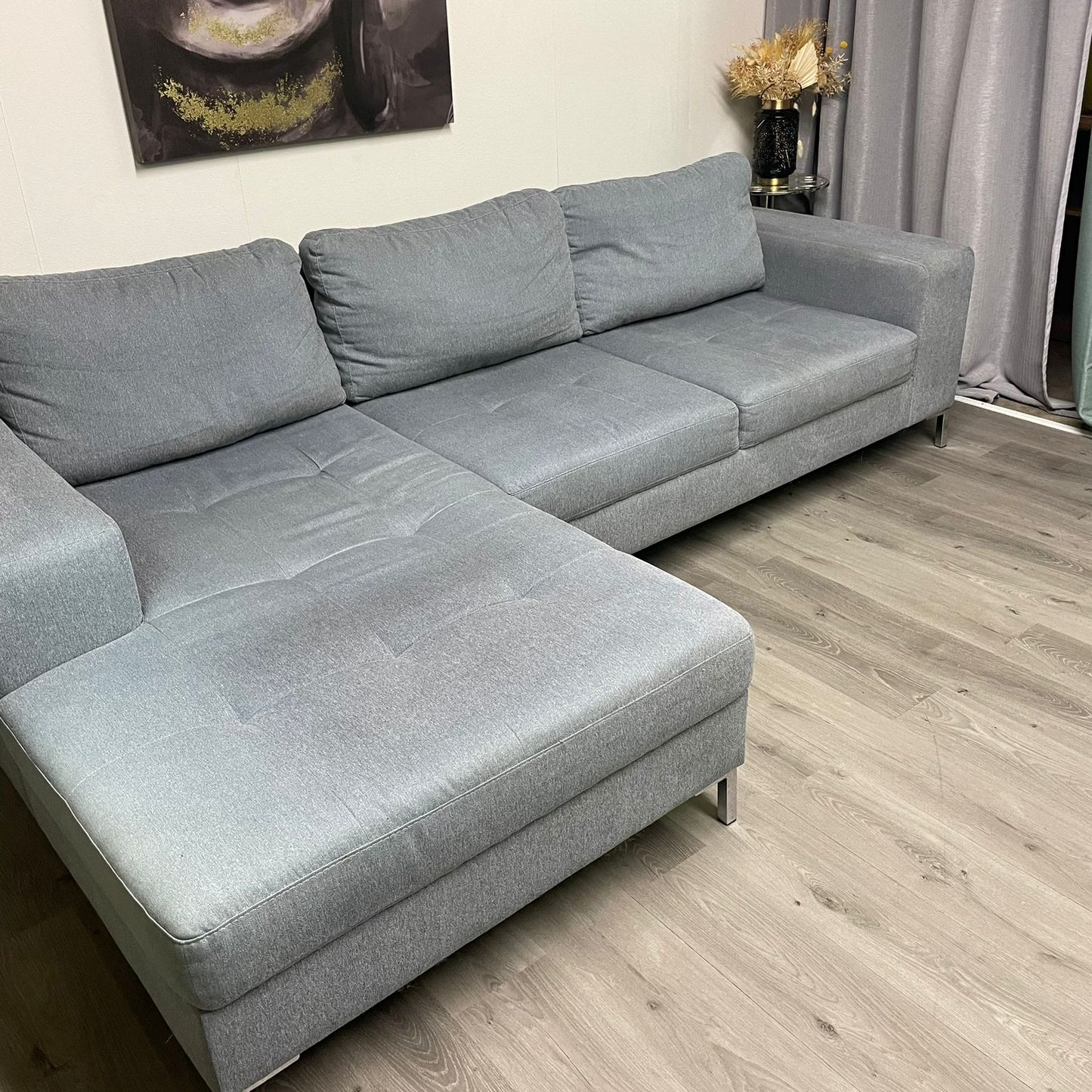 Elegant and Comfortable Grey Blue Sectional Sofa