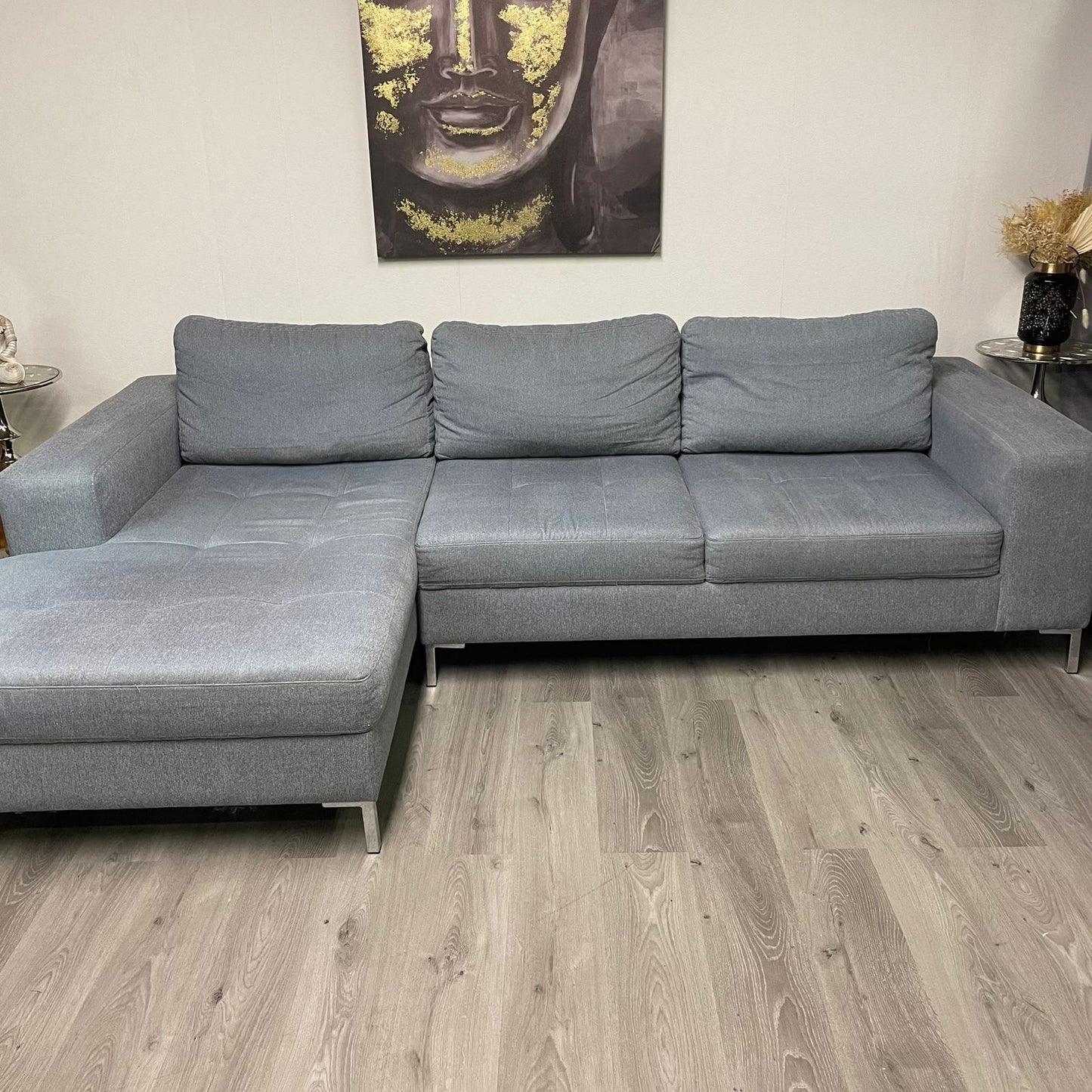 Elegant and Comfortable Grey Blue Sectional Sofa