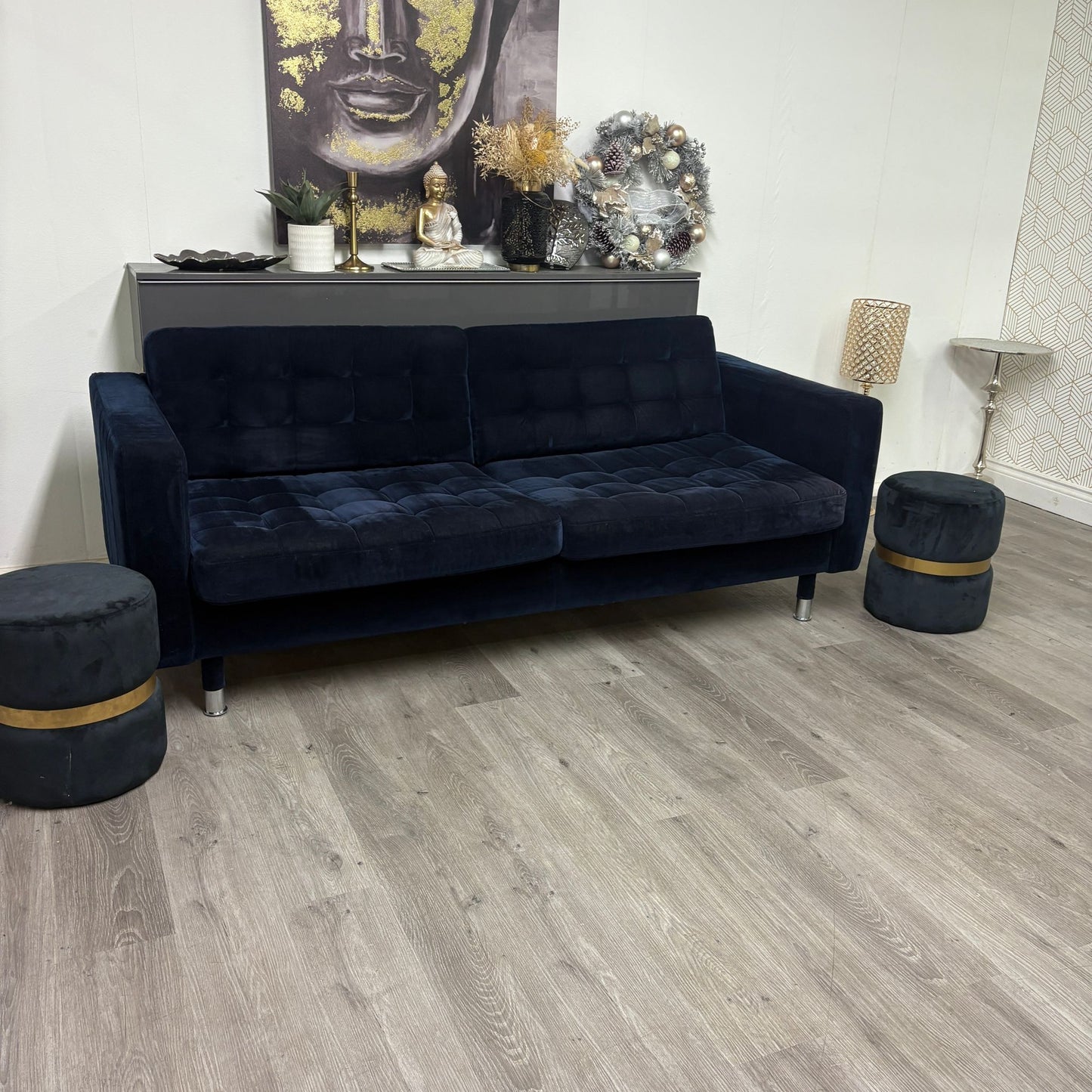 Canapé Trois Places IKEA MORABO Djuparp  en Tissu Bleu Foncé