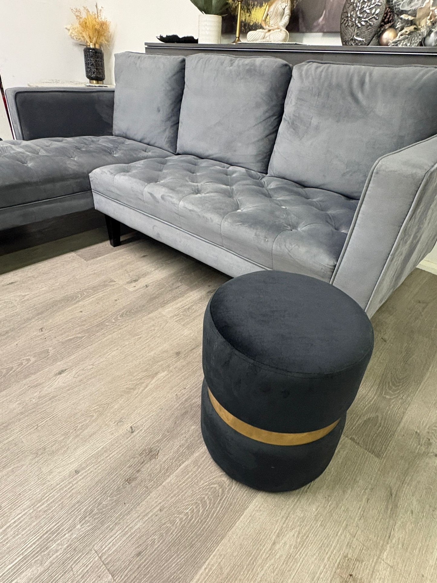 Canapé Sectionnel en Velours Gris