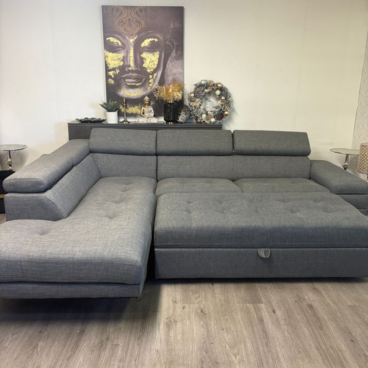 Grand Canapé Sectionnel Gris avec Rangement et Appuie-têtes Ajustables