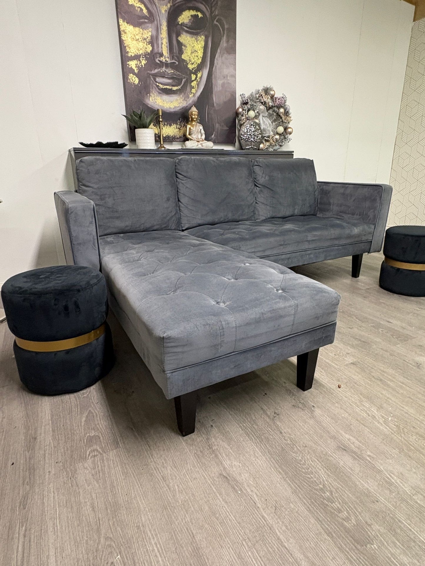 Canapé Sectionnel en Velours Gris
