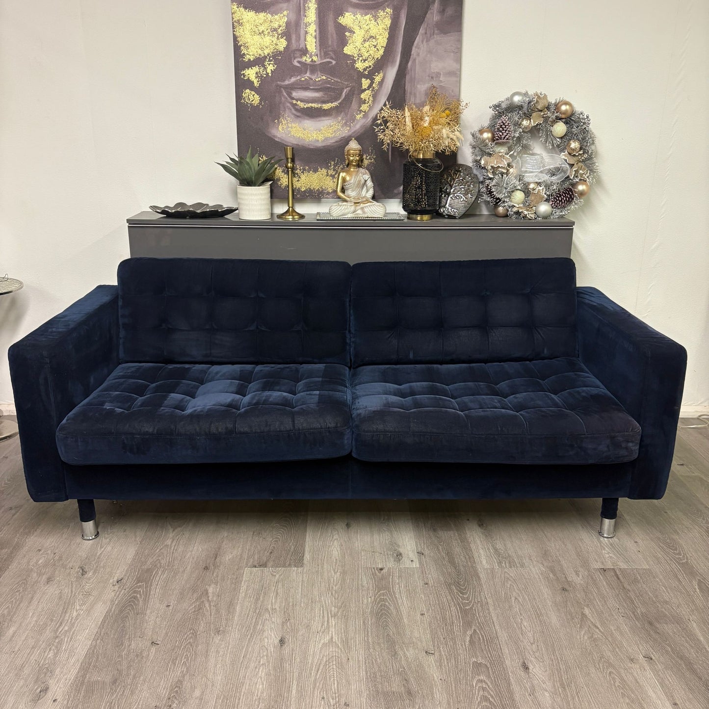 Canapé Trois Places IKEA MORABO Djuparp  en Tissu Bleu Foncé