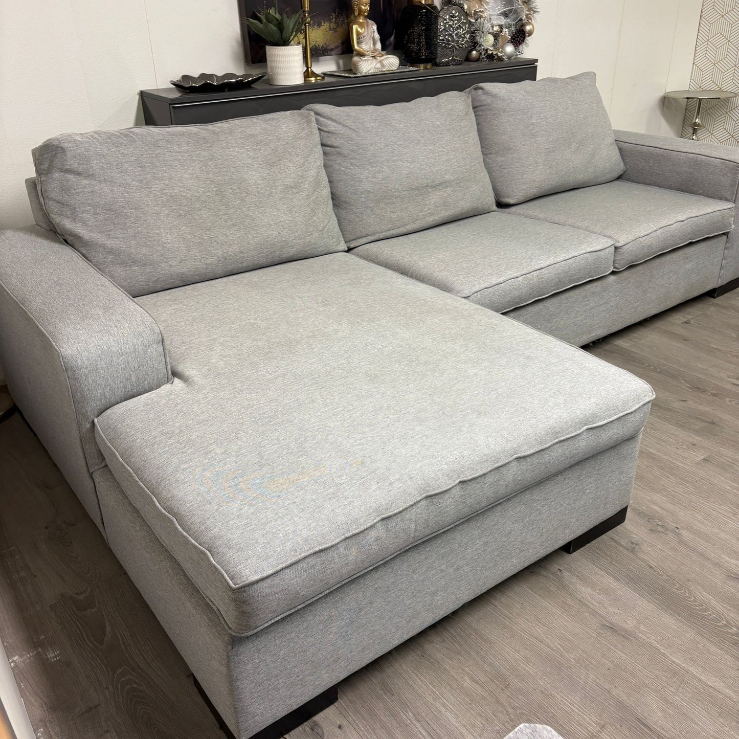 Canapé Sectionnel Gris avec Ottoman