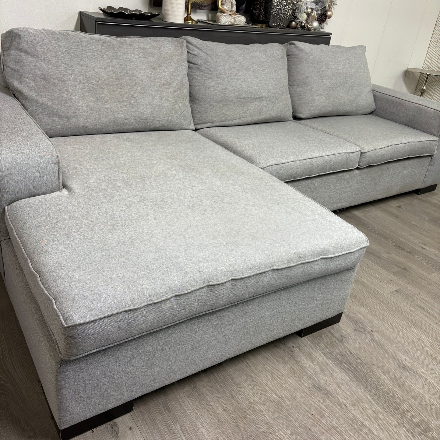 Canapé Sectionnel Gris avec Ottoman