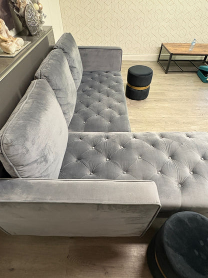 Canapé Sectionnel en Velours Gris