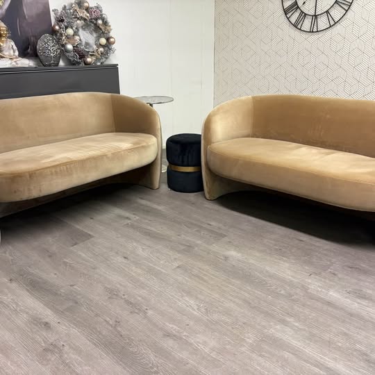 Ensemble de 2 canapés design courbé – velours beige doré