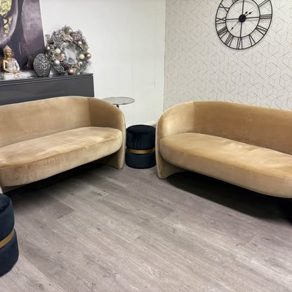 Ensemble de 2 canapés design courbé – velours beige doré