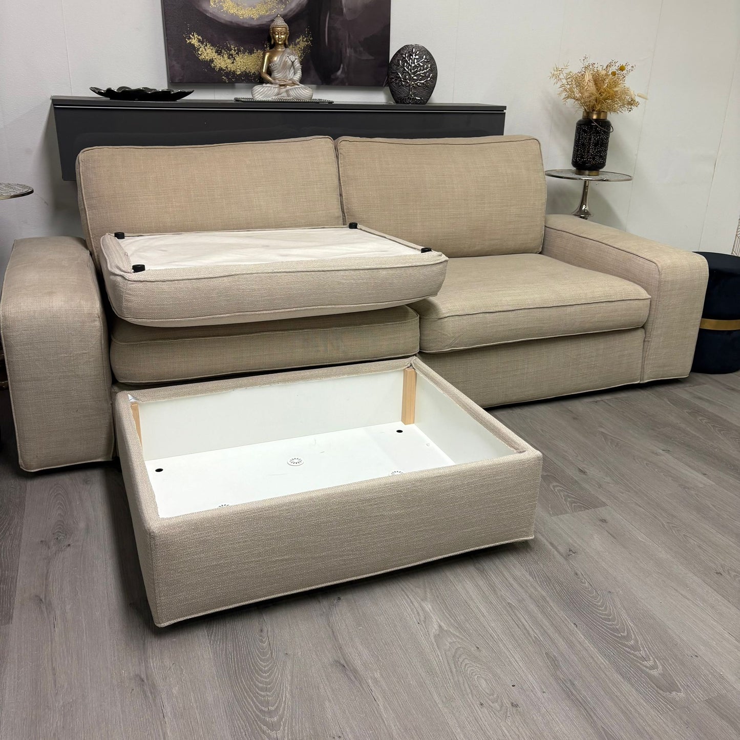 Canapé IKEA Kivik 3 places avec ottoman à rangement assorti en Beige