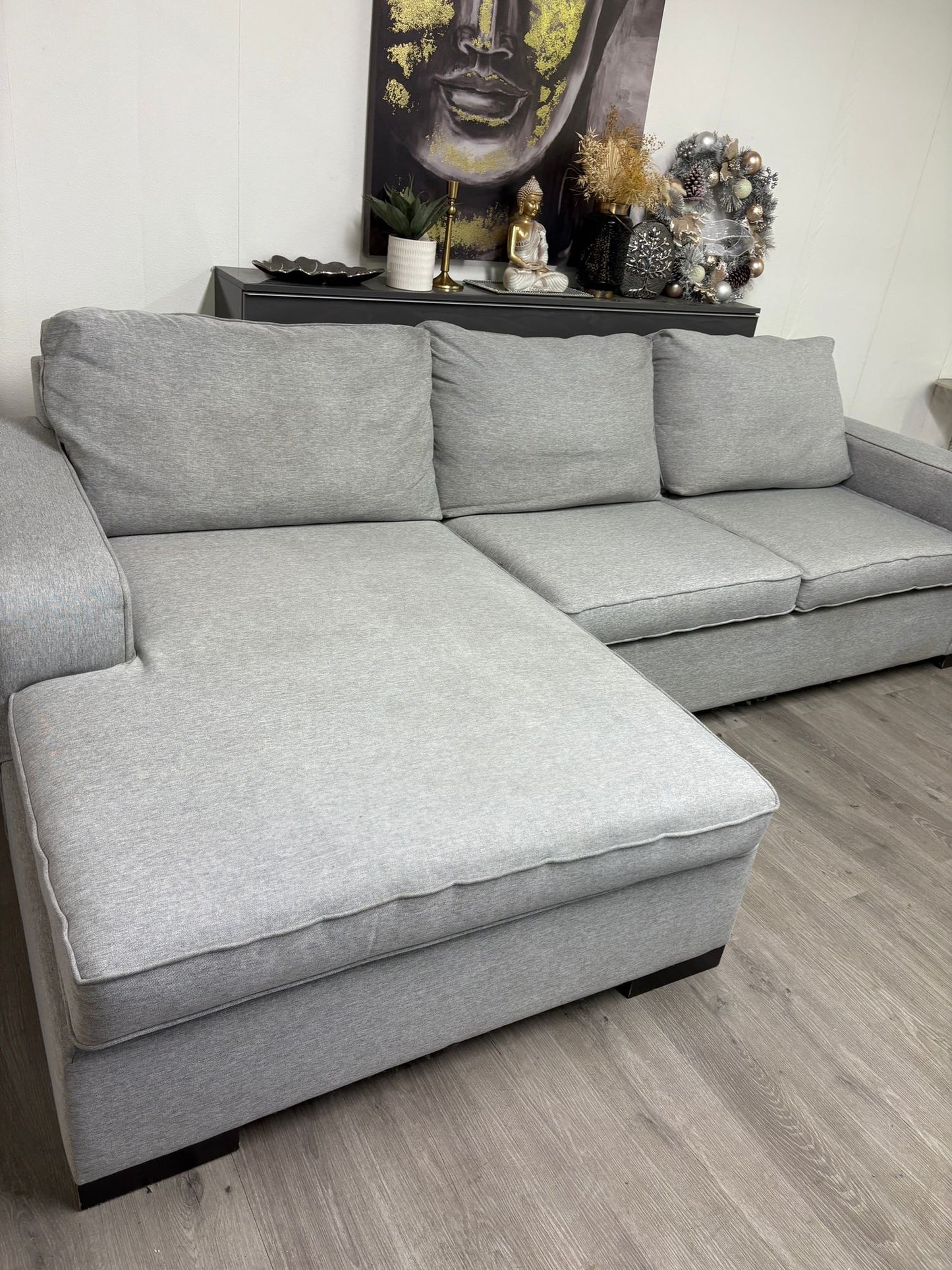 Canapé Sectionnel Gris avec Ottoman