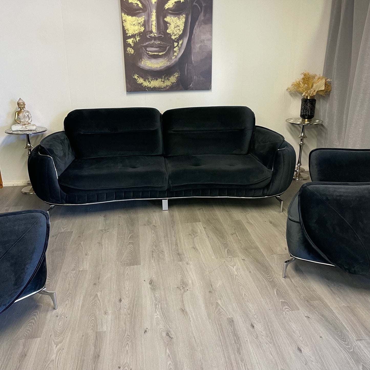Luxury Black Velvet Living Room Set