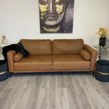 Canapé en daim marron 3 places – Comme neuf