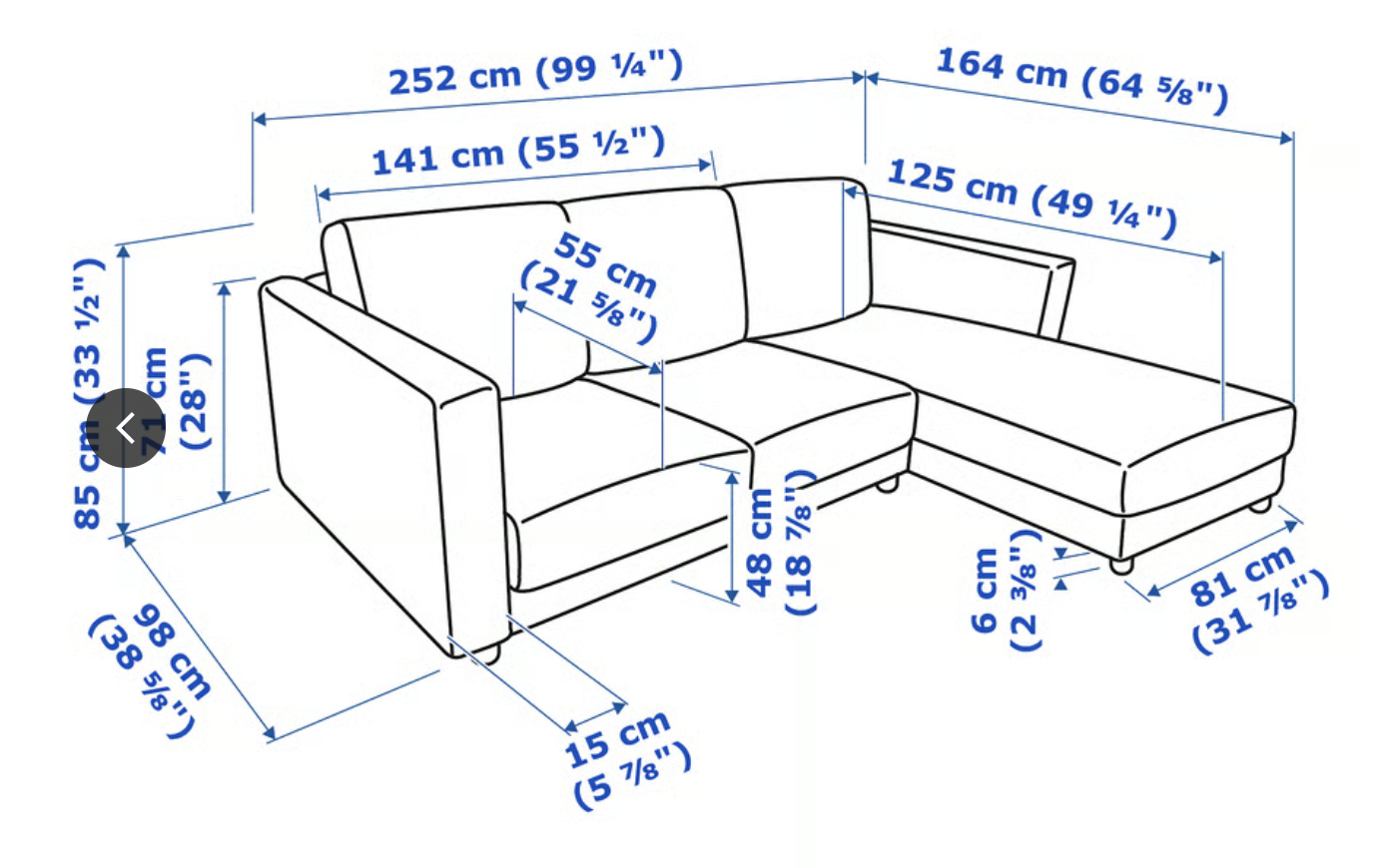 Canapé sectionnel Ikea Finnala bleu avec pouf