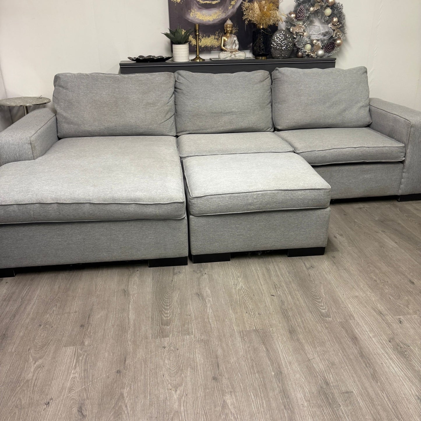 Canapé Sectionnel Gris avec Ottoman