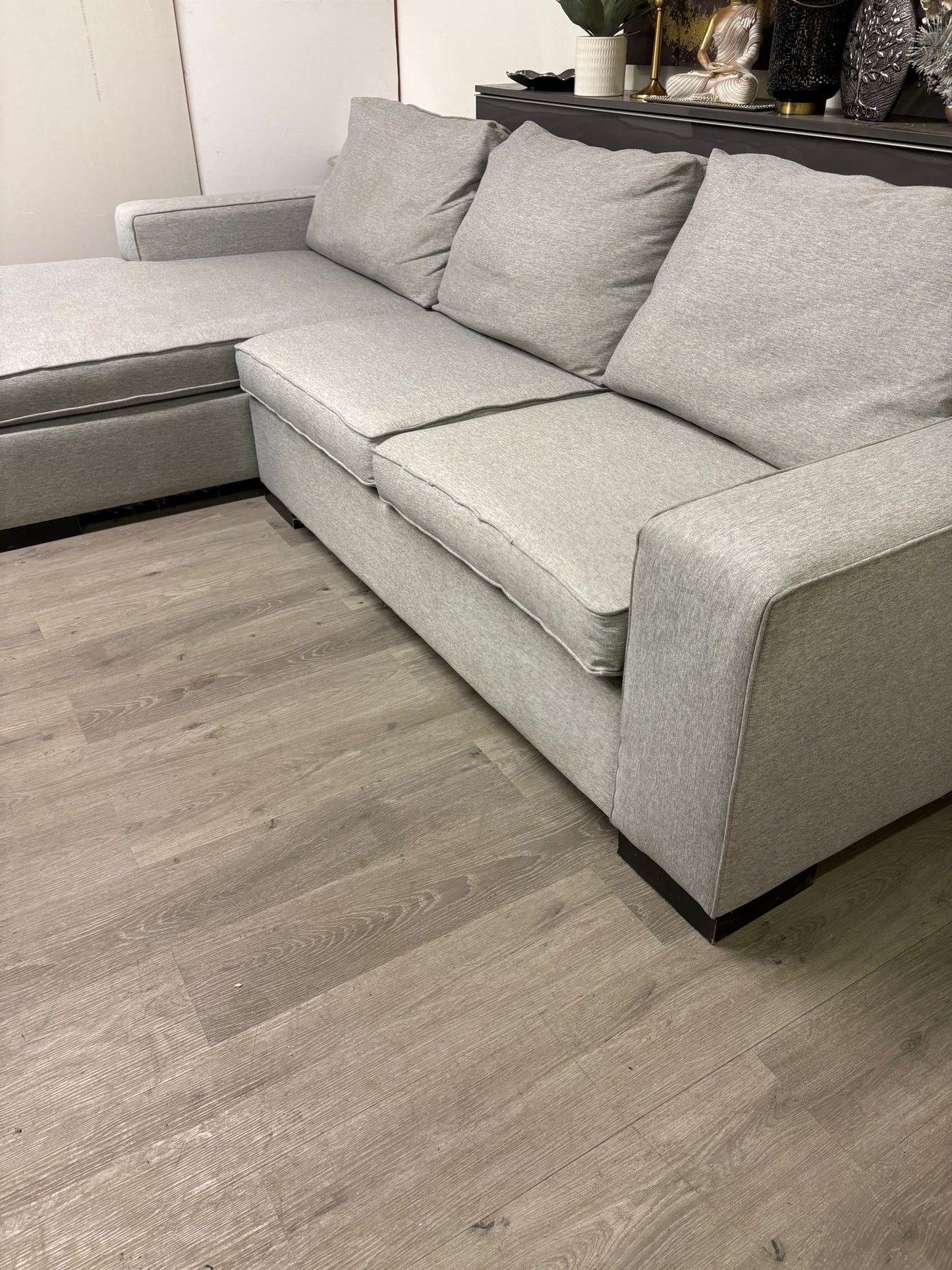 Canapé Sectionnel Gris avec Ottoman