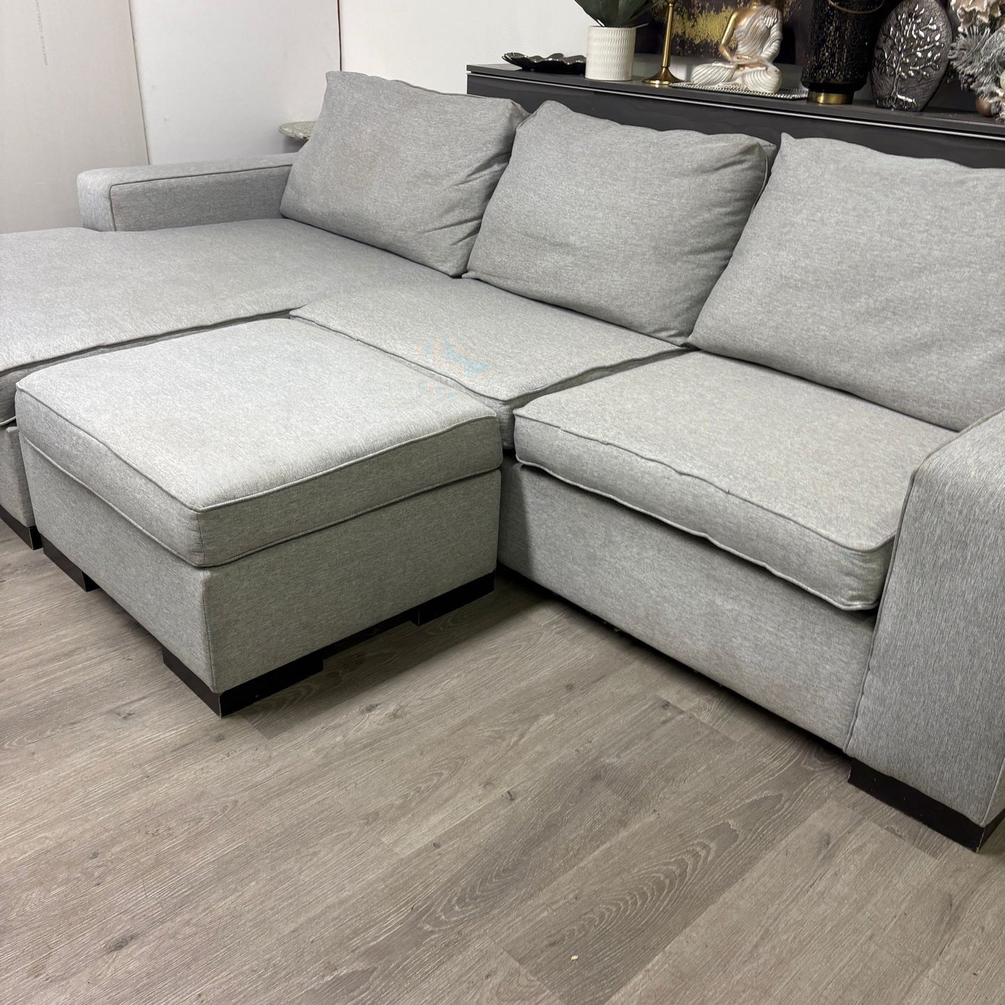 Canapé Sectionnel Gris avec Ottoman