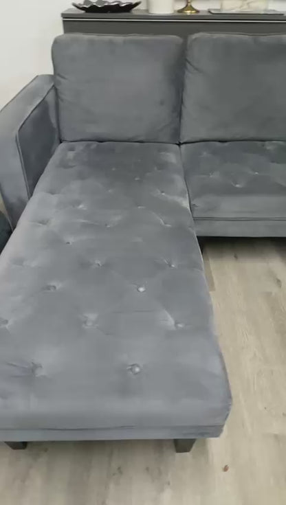 Canapé Sectionnel en Velours Gris