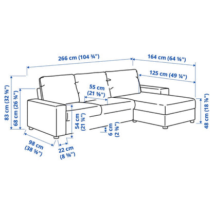 IKEA VIMLE canapé avec méridienne gris moyen